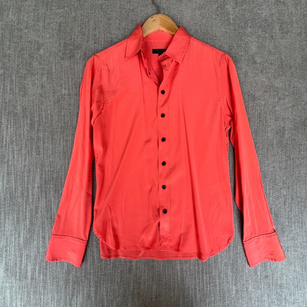 Rag & Bone Shirt Top Womens Small Red Silk Blend Classic Office Career Button Up